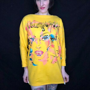 Vintage 1980s New Wave Style Face Novelty Print Sweatshirt Made in France One Size Fits Most image 2