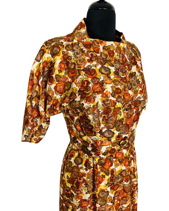 Vintage 1960's Autumnal Floral Print Cocktail Dre… - image 5