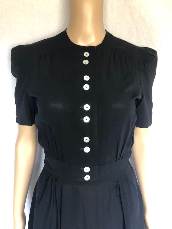 Vintage 1930's 1940's Jet Black Rayon Puff Sleeve… - image 3