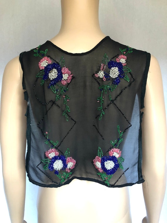 Antique 1920's Floral Beaded Sheer Dickey / Vest … - image 6