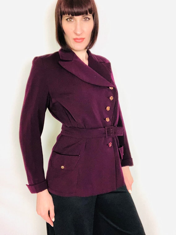 RARE Vintage 1930's 1940's Eggplant Purple Gabard… - image 6