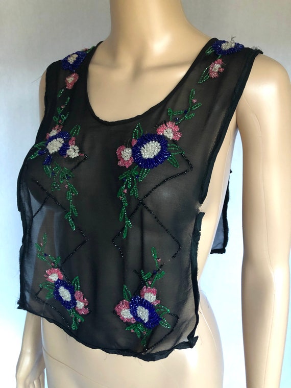 Antique 1920's Floral Beaded Sheer Dickey / Vest … - image 4