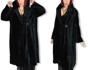 Vintage 1920&#39;s Black Plush Faux Seal Fur Velvet Opera Coat - size Medium to Extra Large