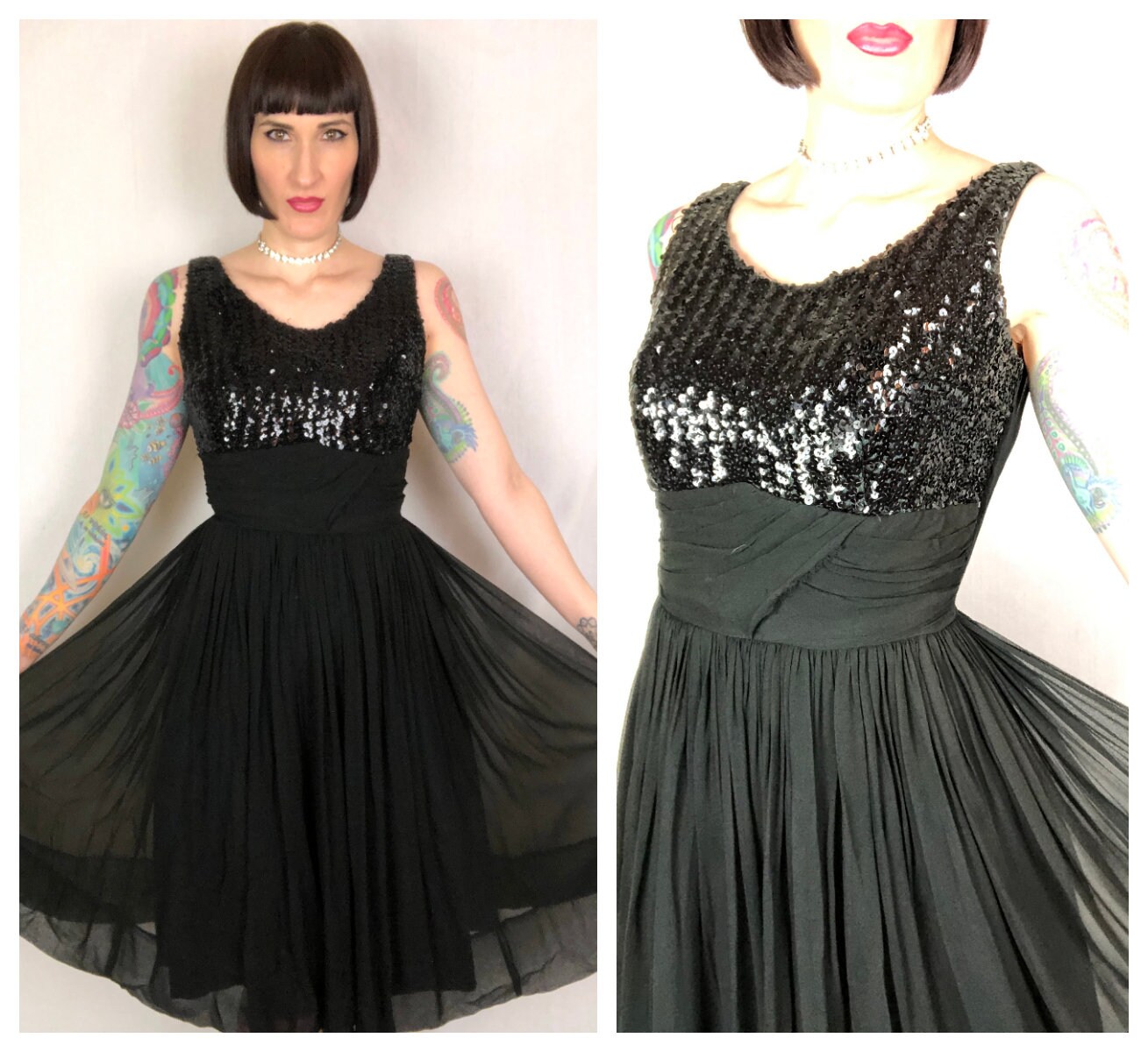 Black sequin fit and flare dress online