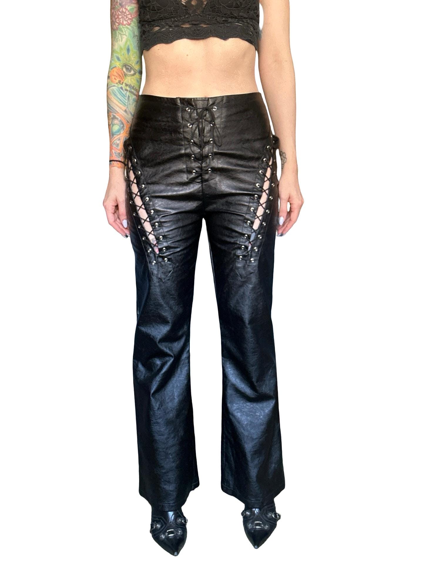 パンツ Rare Dark Black Leather Flare Pants 00s 00s Leather Pants - Etsy Canada