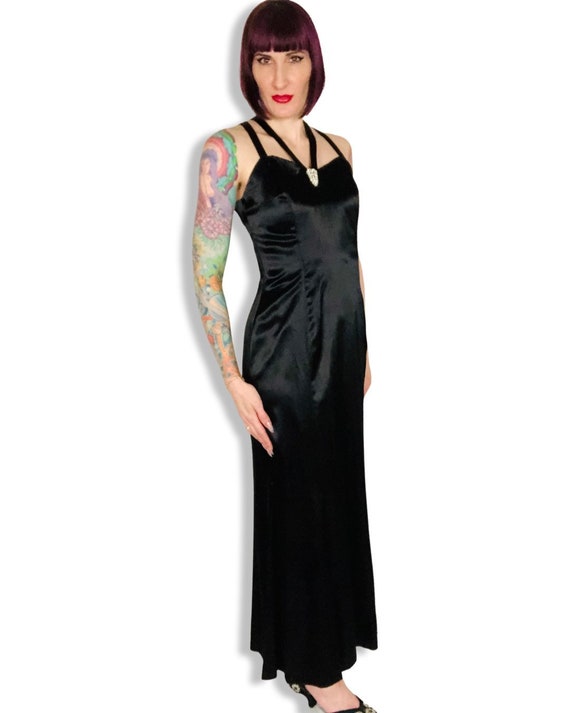 STUNNING Vintage 1930's Style Black Liquid Satin … - image 4