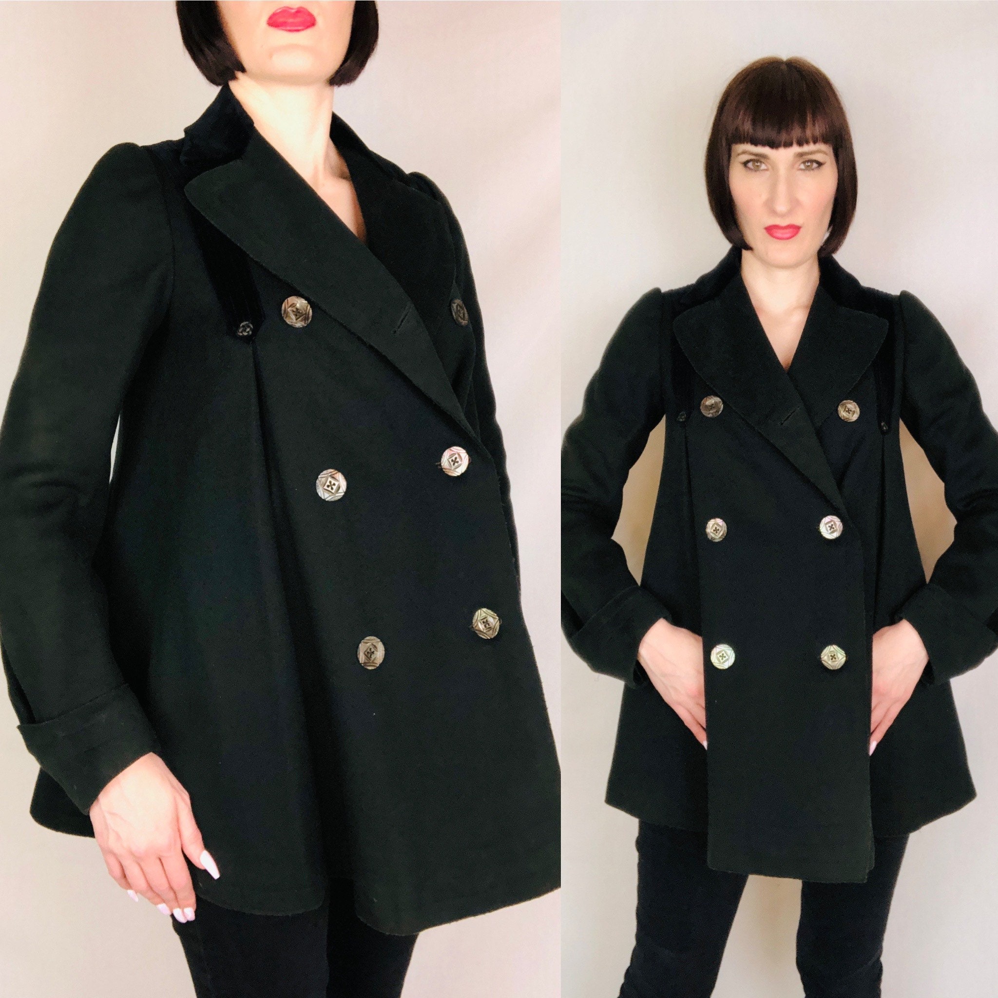 epaのparisien coat Antique Edwardian 1900s 1910s Black Wool + Velvet Double