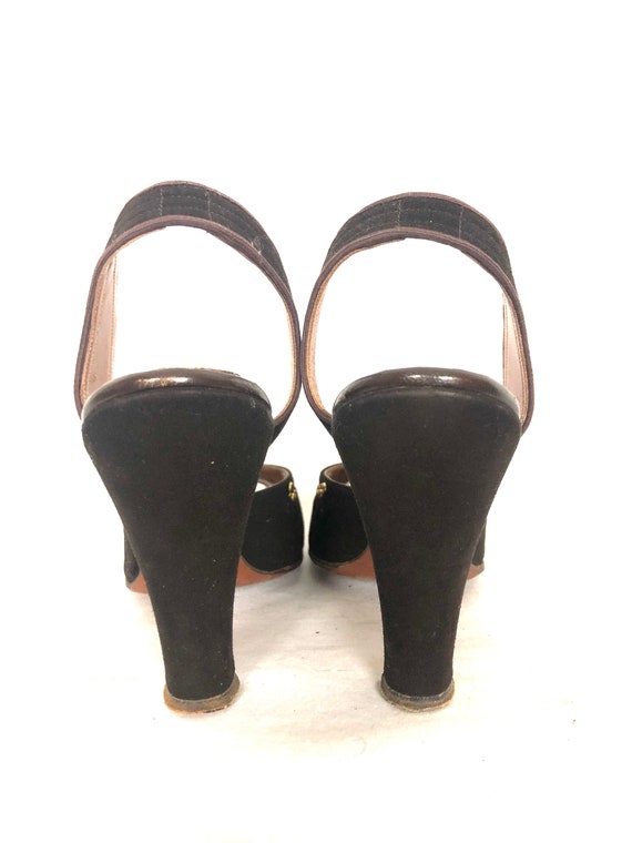 Vintage Late 1940's Brown Suede Slingback Heels w… - image 6