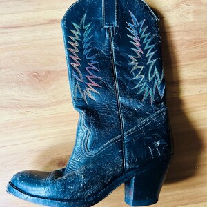 Rainbow stiched western cowboy boot size 9D Durango Short Cowgirl Boots Size 9M Rainbow Colored Thread  main image 4