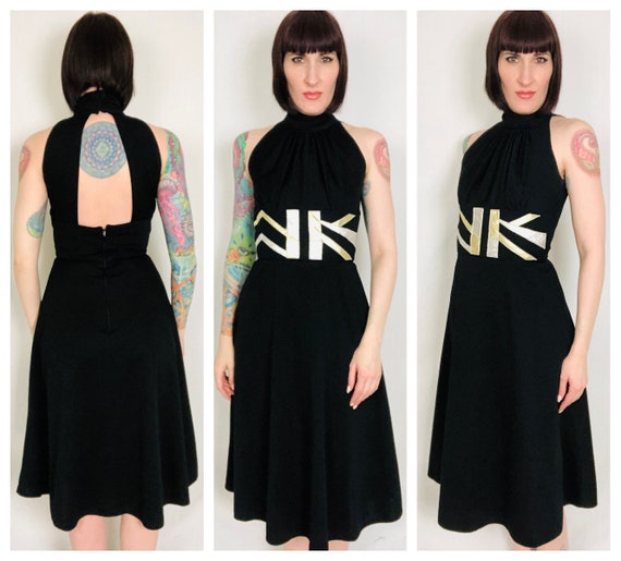 Buy Chic Vintage 1970's Black Turtleneck Halter Top Backless Fit and Flare  A-line Dress - Size Small Online in India - Etsy