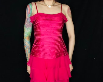 Vintage Sue Wong Fuchsia Silk Chiffon Mini Dress - Y2K, Small/Medium