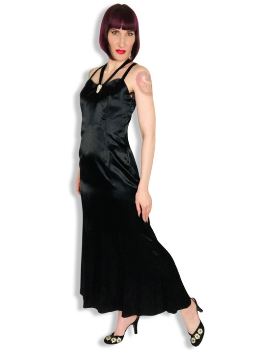 STUNNING Vintage 1930's Style Black Liquid Satin … - image 5