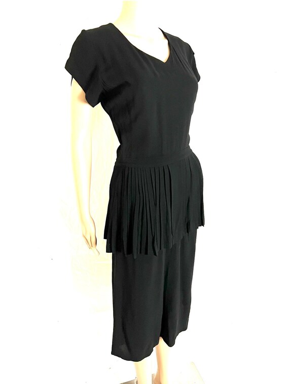 Vintage 1940's Jet Black Rayon Crepe Pleated Dres… - image 7