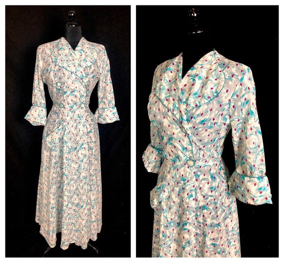 Vintage 1940's Geometric Diamond Swirling Cloud Pr
