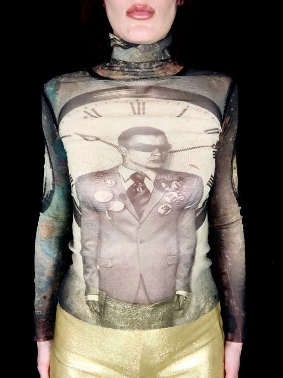 Vintage 90s JEAN PAUL GAULTIER Clock Spy Secret Agent Micro Mesh