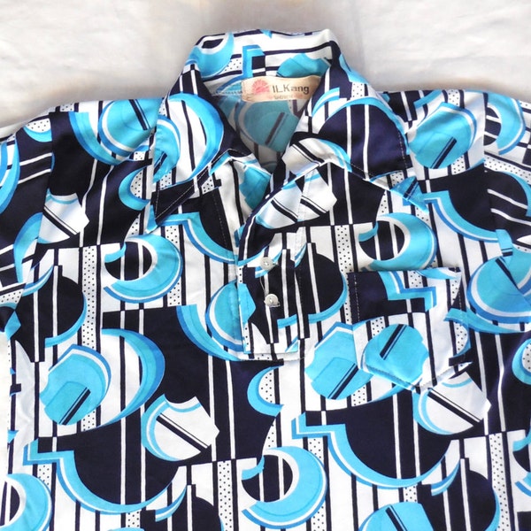 Men's Vintage 1970's Geometric Abstract Psychedelic Disco Shirt - size Medium