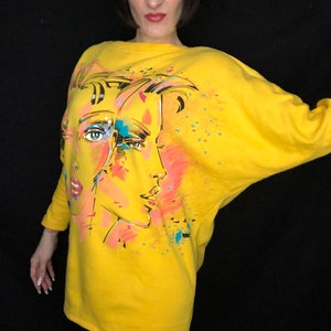 Vintage 1980s New Wave Style Face Novelty Print Sweatshirt Made in France One Size Fits Most image 3