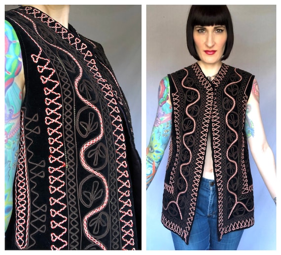 Antique Inspired 1960's Black Velvet Ottoman Vest… - image 1