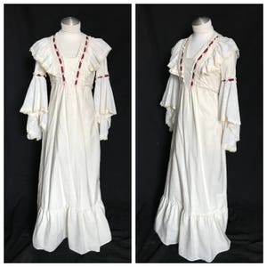 Vintage 1960's 1970's Ivory Cotton Trumpet Sleeve Gypsy Maxi Dress size Small Medium image 9