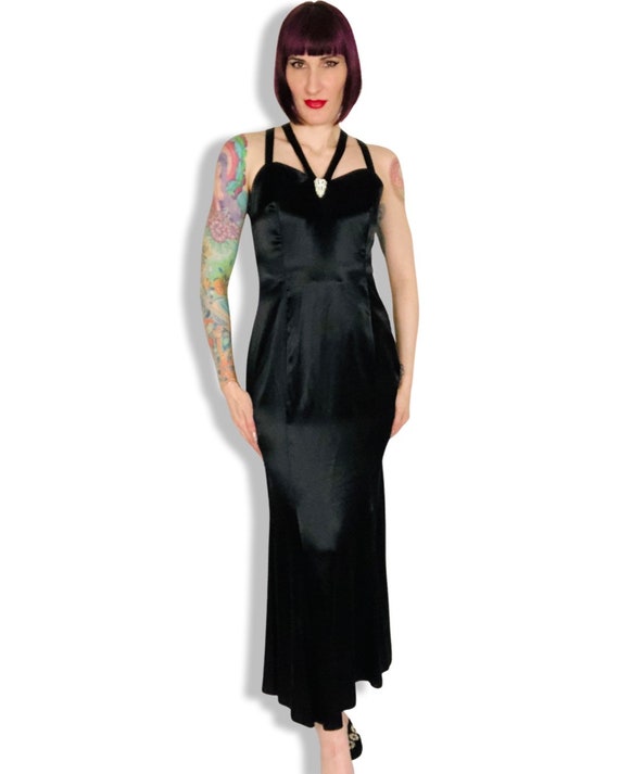 STUNNING Vintage 1930's Style Black Liquid Satin … - image 2