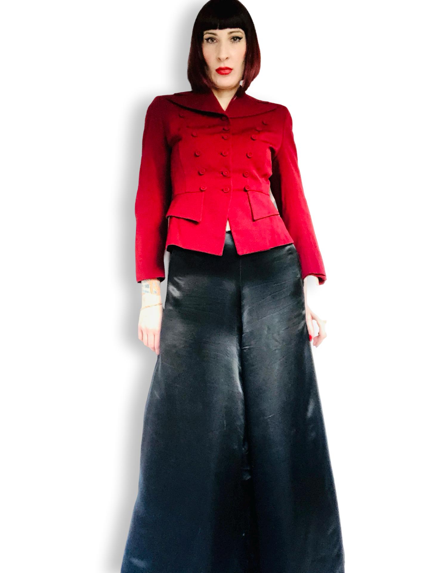 RARE Vintage 1930's Black Rayon Satin Wide Leg Trousers