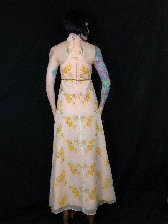 Vintage 1970's Peachy Orange Creamsicle Floral Ro… - image 8