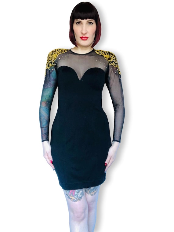 vintage gold dressing table Tadashi Velvet Illusion Dress L – OMNIA