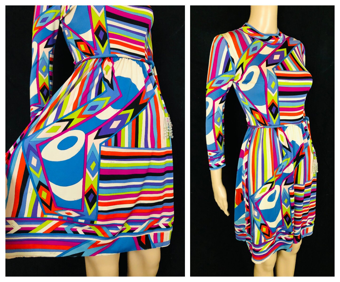 【EMILIO PUCCI】MULTICOLOR COTTON DRESS NWOT EMILIO PUCCI Stripe Cotton Dress 8 Multicolor Crossed