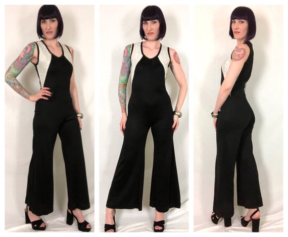 Vintage 1970's Silver Metallic Lurex and Black Pol