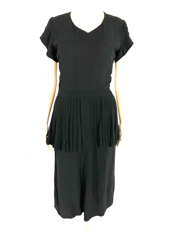 Vintage 1940's Jet Black Rayon Crepe Pleated Dres… - image 3