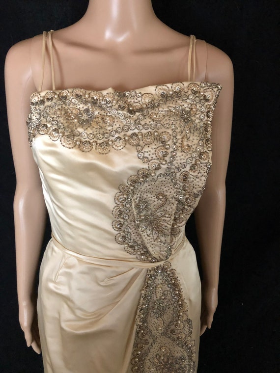 Vintage 1950's CEIL CHAPMAN Ivory Silk Satin Scul… - image 2