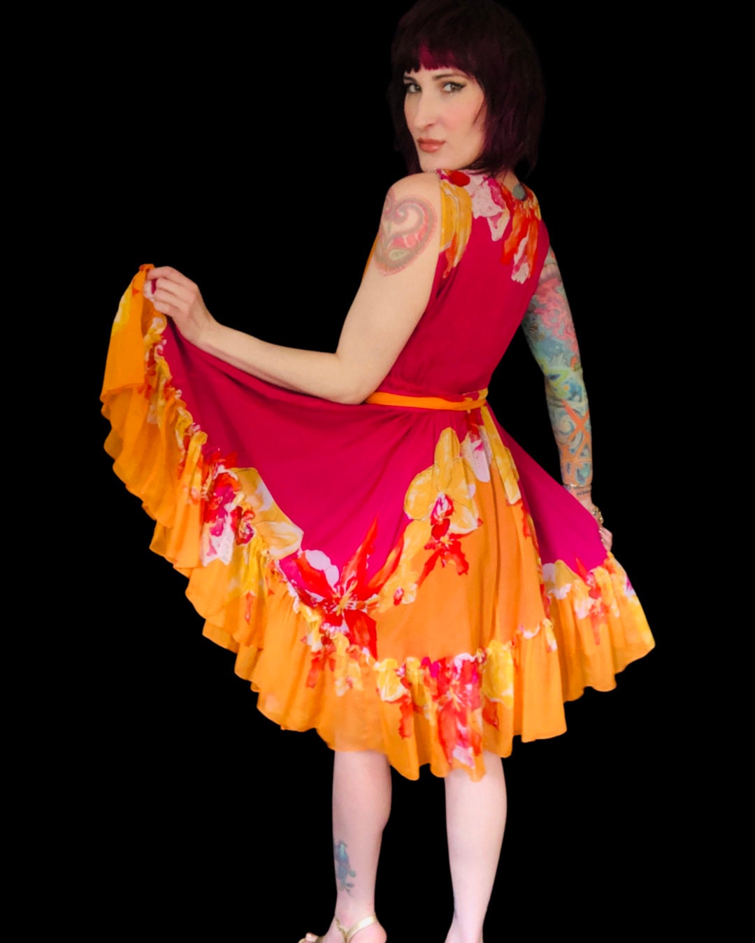 Vintage Y2K Diane Von Furstenberg Pink Orange Floral Silk