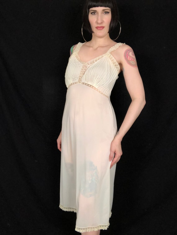 Vintage 1950's Ivory Nylon + Lace Slip Dress - si… - image 2