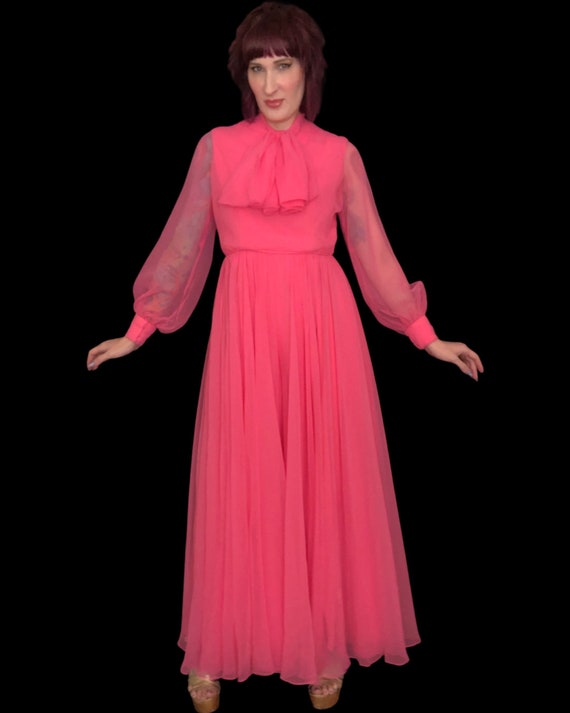 Vintage 1970's Barbie Pink Chiffon Bishop Sleeve … - image 7