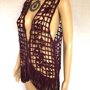 Vintage 90s Purple Cage Lattice Floral Fringe Vest size Medium image 6