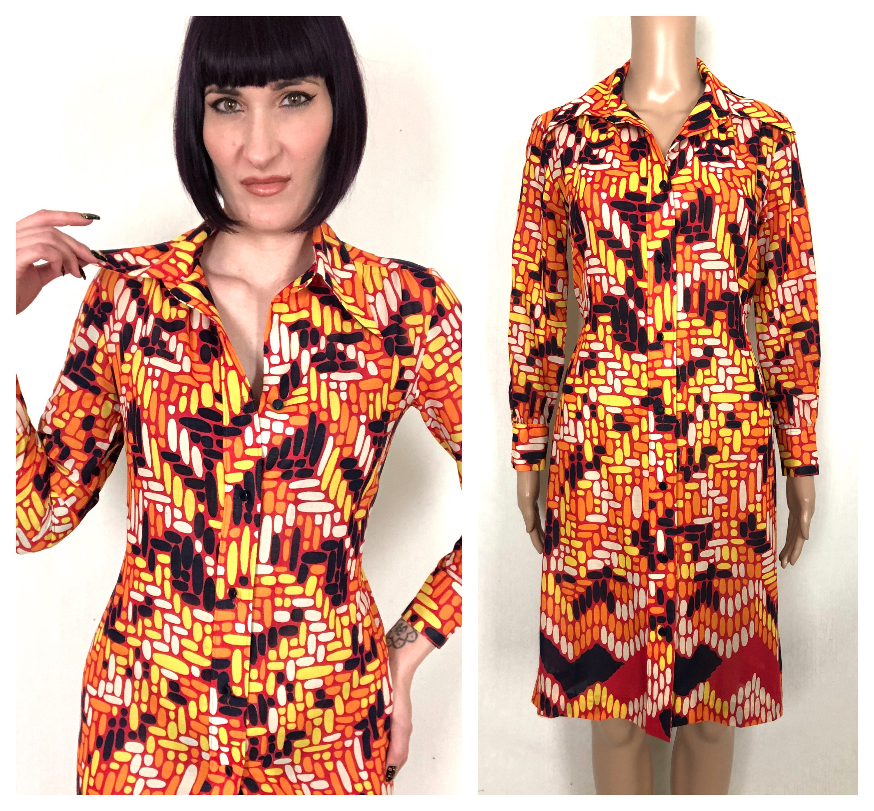 Vintage 1960's LANVIN Graphic Geometric Print Cotton Shirt