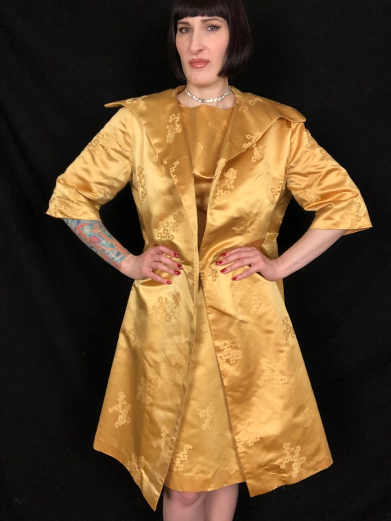 Vintage 1960s Gold Satin Suit Set - Gold Satin Br… - image 2
