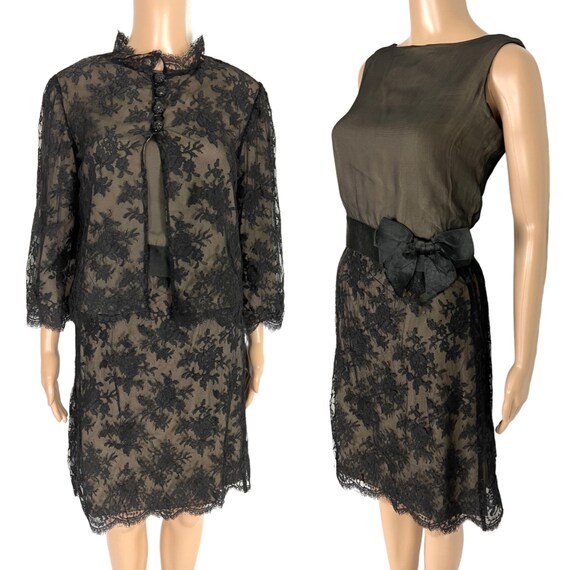 Vintage 1960's Nude Illusion Black Lace & Silk Ma… - image 1