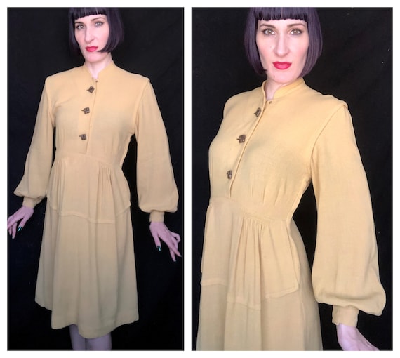 Vintage 1930's 1940's Mustard Yellow Wool Bishop S