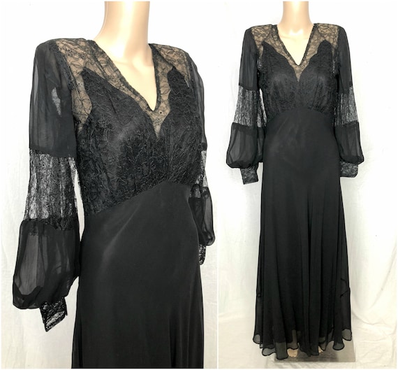 STUNNING Vintage 1930's 1940's Gothic Black Lace a