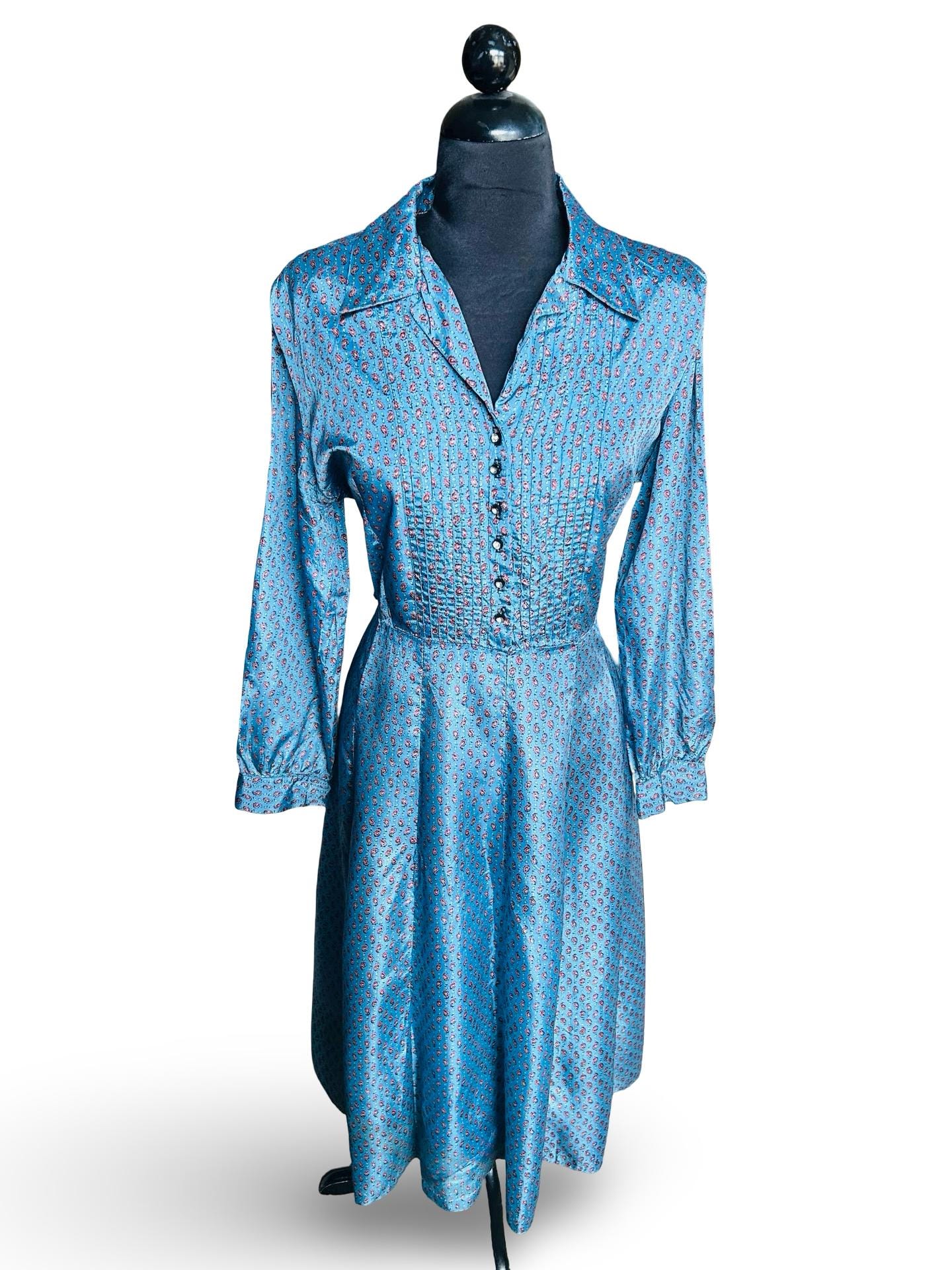 1940s Light Blue Print Dress - Etsy