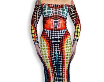 Iconic Cyberdot Dress - 3D Body Print Runway Catsuit Body