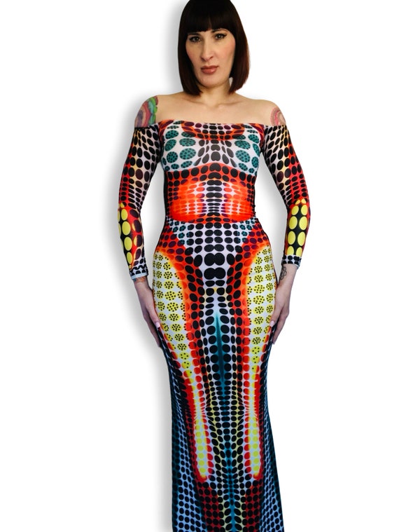 Iconic Cyberdot Dress - 3D Body Print Runway Catsuit Body Con Maxi