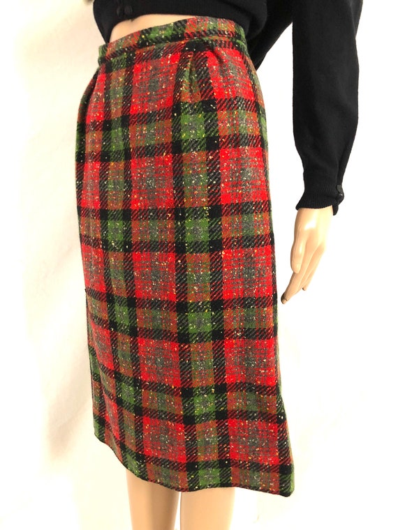 Vintage 1950's Christmas Skirt - Red + Green Plai… - image 2