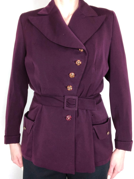 RARE Vintage 1930's 1940's Eggplant Purple Gabard… - image 2