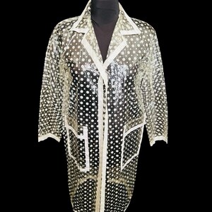 Vintage 1960's Clear Plastic Vinyl Shiny Polka Dot Print Raincoat Jacket - size Small Medium