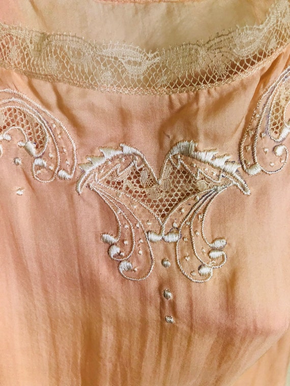 Antique 1920's Light Pink Pongee Silk & Lace Slip… - image 3