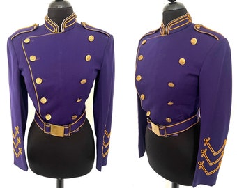 Vintage 1960's Sgt Pepper Style Jacket - Purple & Yellow Cropped Marching Band Military Jacket Uniform - size Small Medium
