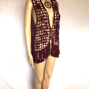 Vintage 90s Purple Cage Lattice Floral Fringe Vest size Medium image 5