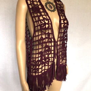 Vintage 90s Purple Cage Lattice Floral Fringe Vest size Medium image 4
